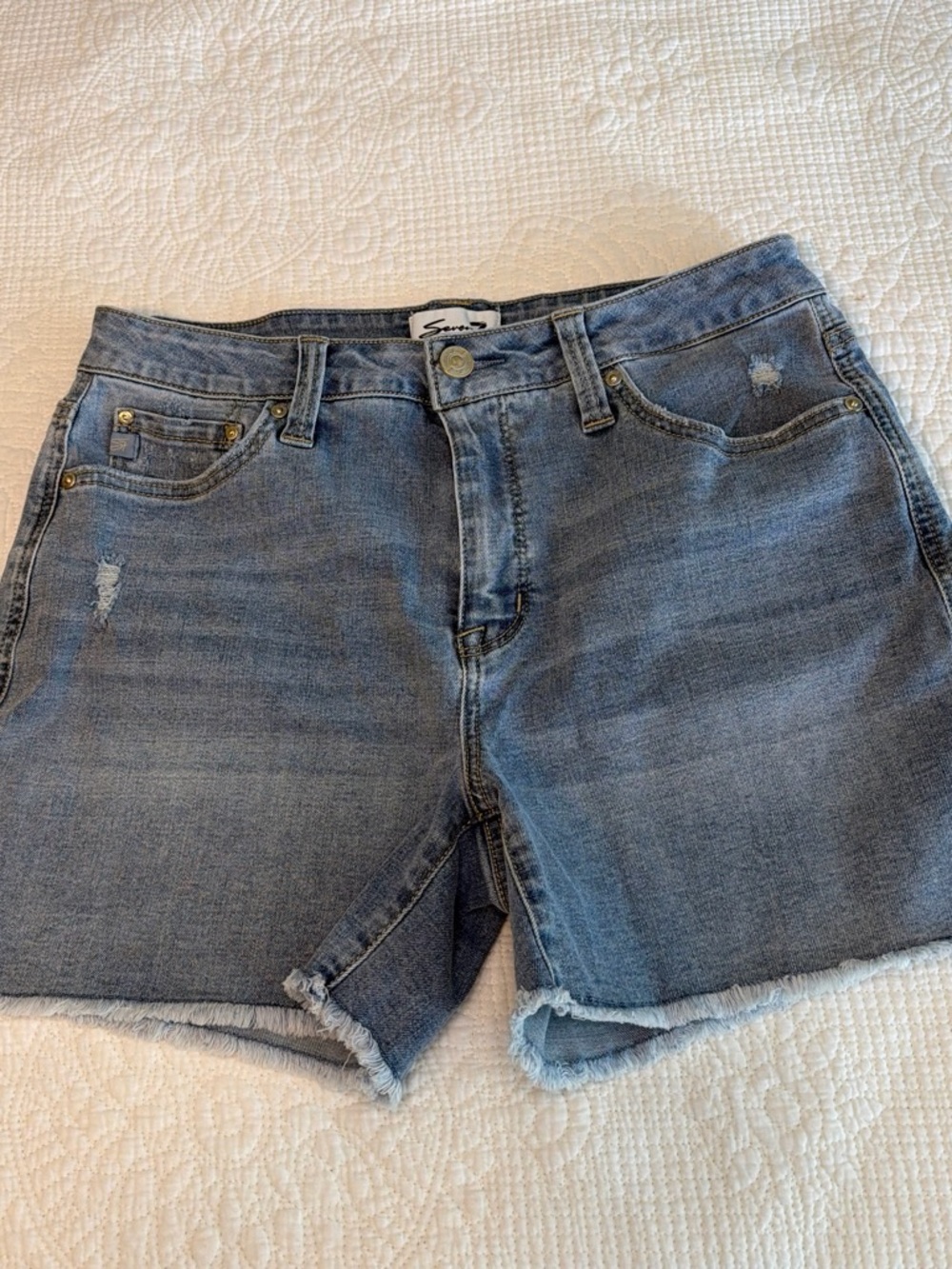 Sincerely Seven7 Light Wash Distressed Denim Shorts